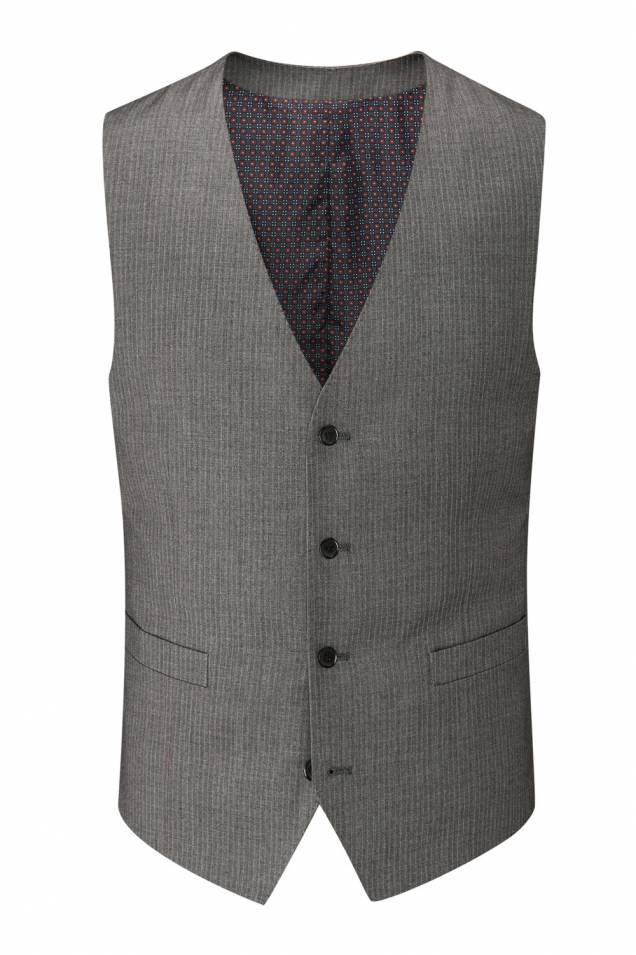 Pedley Suit Waistcoat in Grey Hairline Stripe