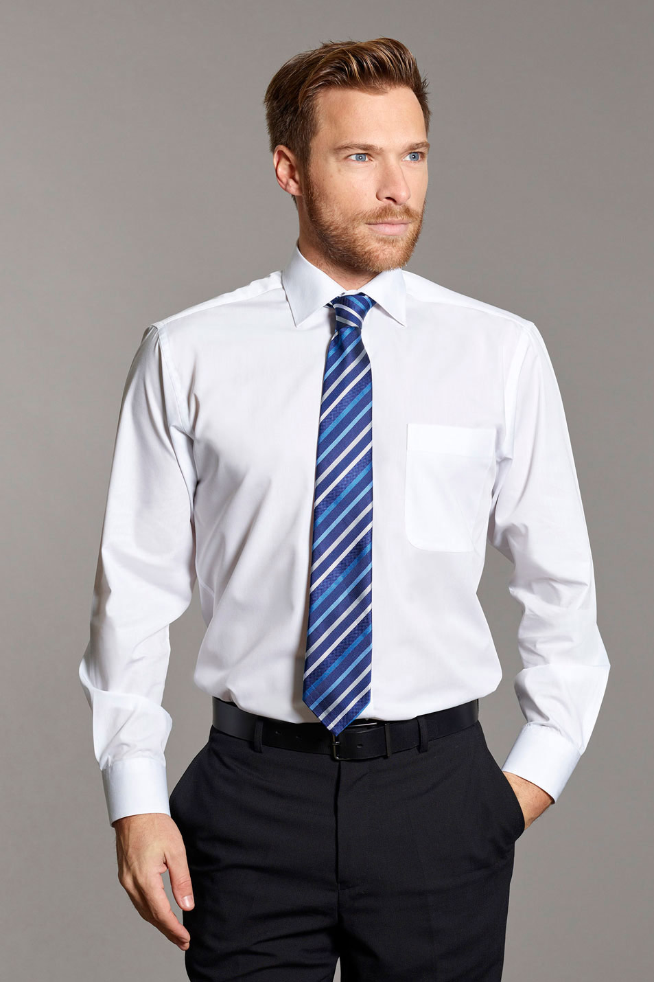 Disley Cutaway Collar Long Sleeve Shirt in easycare fabric.