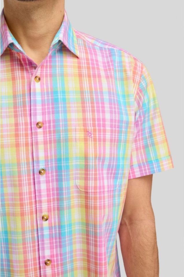 DOUBLE TWO RAINBOW MADRAS CHECK COTTON SHORT SLEEVE SHIRT