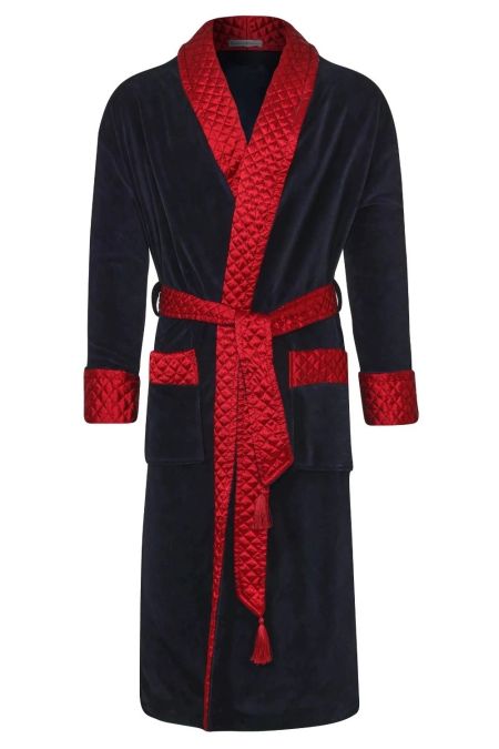 Bown of London Mayfair Long Velvet Navy Smoking Jacket Robe