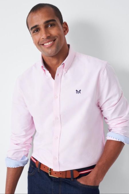 CREW CLOTHING HERITAGE CLASSIC OXFORD LONG SLEEVE SHIRT IN PINK
