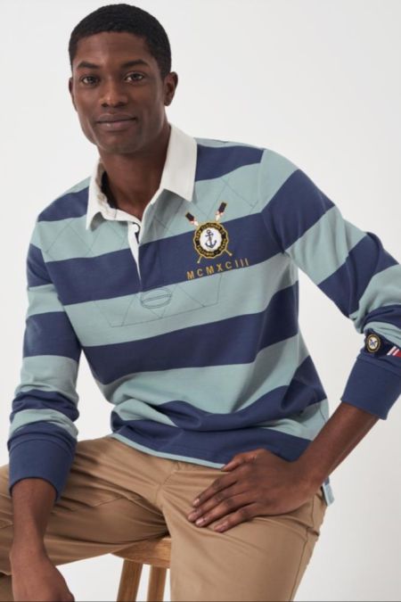 Crew Clothing Mens Callington Rugby Top in Blue Grey - Classic Crew Clothing !!