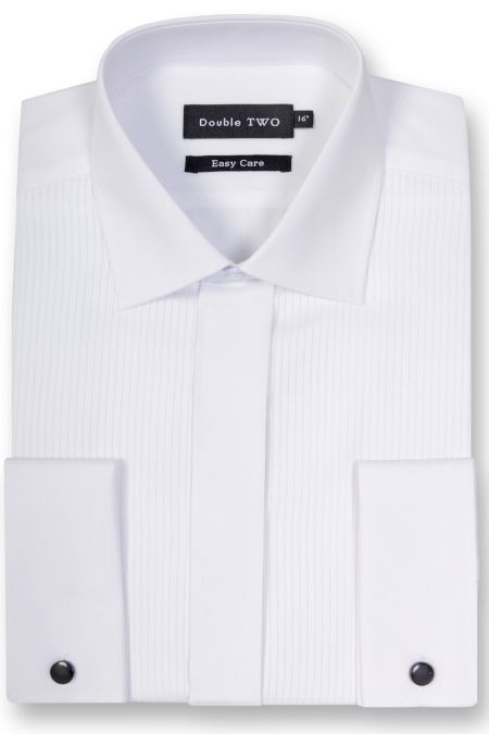Double Cuff Standard Collar Ribbed Pique Dress Shirt