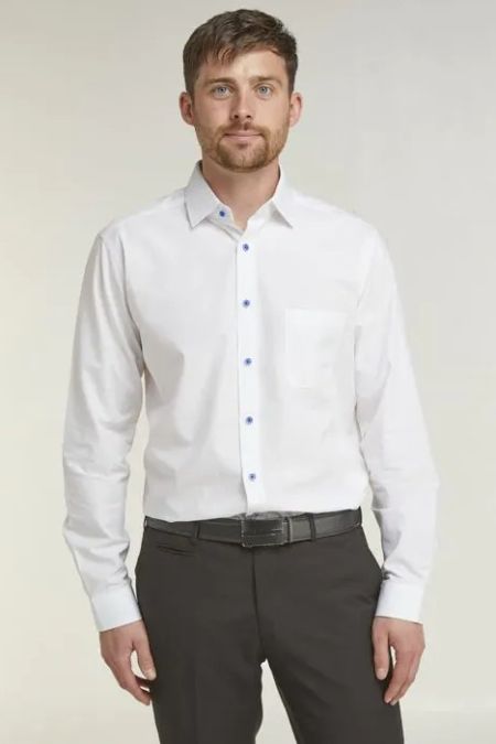 Double Two White Dobby Weave Long Sleeve Formal Shirt - White - 100% Cotton