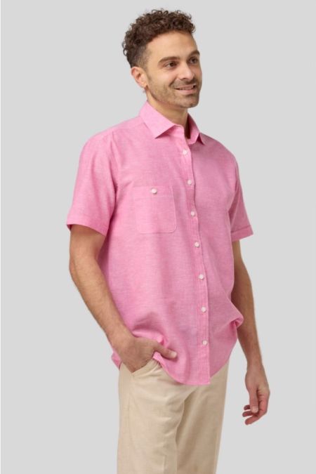 PINK LINEN BLEND SHORT SLEEVE SHIRT from DOUBLE TWO