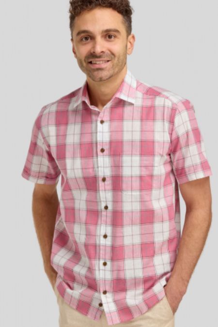 RED &amp; WHITE CHECK SHORT SLEEVE CASUAL SHIRT