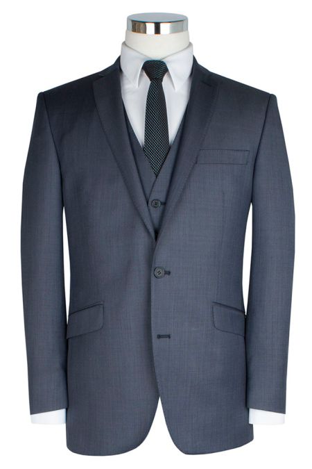 Slightly Tailored Fit Blue Sharkskin Single Breasted Suit